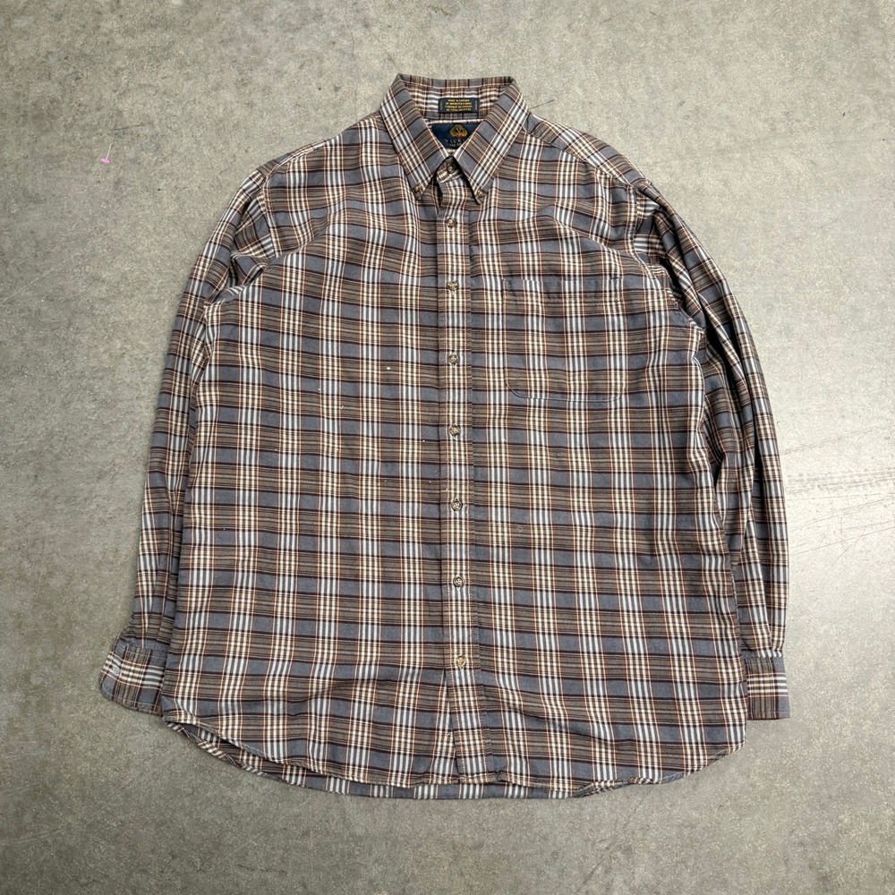 Viyella Mens Blue Brown Plaid Cotton Wool Blend Button Down Shirt Large Canada